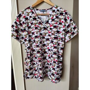 Serene Uniforms Women's XL Scrub Top Christmas Snowmen Holiday Scrubs Top